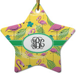 Pink Flamingo Star Ceramic Ornament w/ Monogram