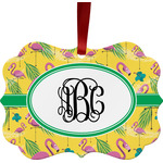 Pink Flamingo Metal Frame Ornament - Double Sided w/ Monogram