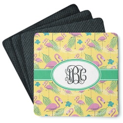 Pink Flamingo Square Rubber Backed Coasters - Set of 4 (Personalized)