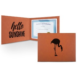 Pink Flamingo Leatherette Certificate Holder - Front and Inside