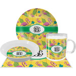 Pink Flamingo Dinner Set - Single 4 Pc Setting w/ Monograms