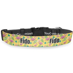 Pink Flamingo Deluxe Dog Collar - Double Extra Large (20.5" to 35") (Personalized)