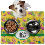 Pink Flamingo Dog Food Mat - Medium w/ Monogram