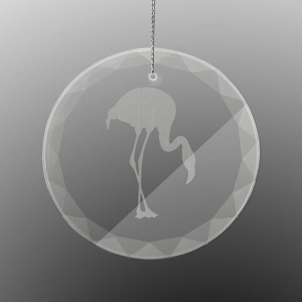 Custom Pink Flamingo Engraved Glass Ornament - Round