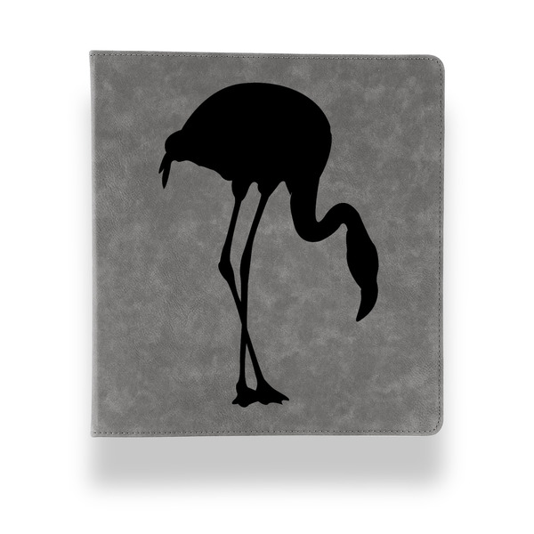 Custom Pink Flamingo Leather Binder - 1" - Grey (Personalized)