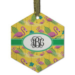 Pink Flamingo Flat Glass Ornament - Hexagon w/ Monogram