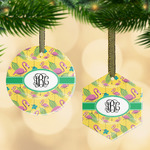 Pink Flamingo Flat Glass Ornament w/ Monogram