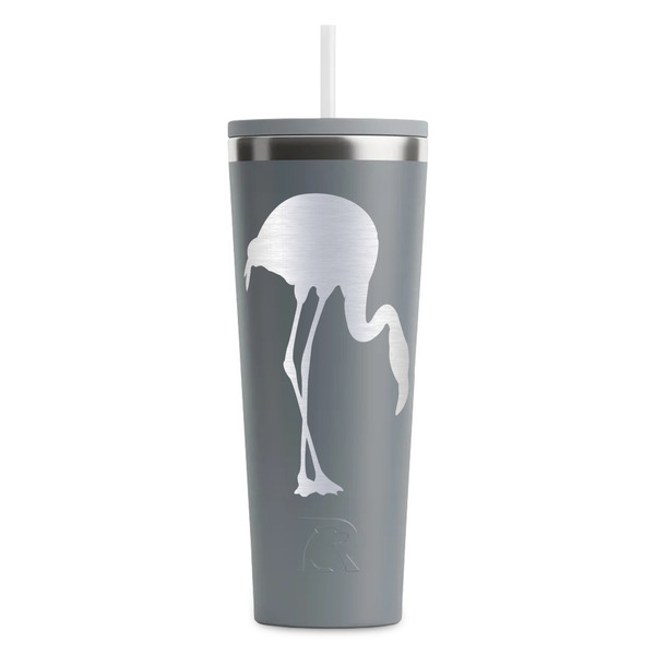 Custom Pink Flamingo RTIC Everyday Tumbler with Straw - 28oz - Grey - Single-Sided