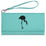 Pink Flamingo Ladies Leatherette Wallet - Laser Engraved- Teal