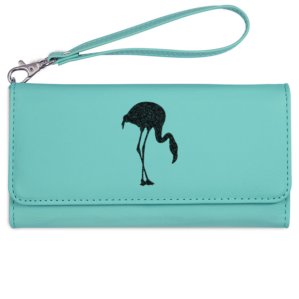 Custom Pink Flamingo Ladies Leatherette Wallet - Laser Engraved- Teal