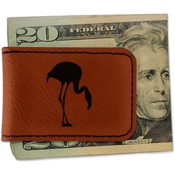 Pink Flamingo Leatherette Magnetic Money Clip - Double Sided