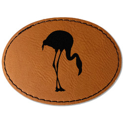 Pink Flamingo Faux Leather Iron On Patch - Oval