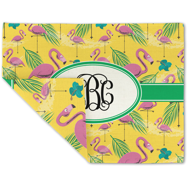 Custom Pink Flamingo Double-Sided Linen Placemat - Single w/ Monogram