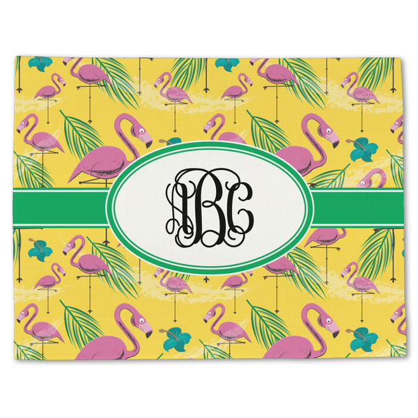 Custom Pink Flamingo Single-Sided Linen Placemat - Single w/ Monogram