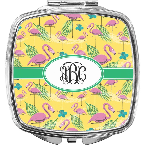 Custom Pink Flamingo Compact Makeup Mirror (Personalized)