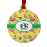 Pink Flamingo Metal Ball Ornament - Double Sided w/ Monogram