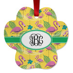 Pink Flamingo Metal Paw Ornament - Double Sided w/ Monogram