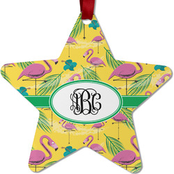 Pink Flamingo Metal Star Ornament - Double Sided w/ Monogram