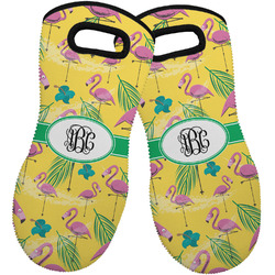 Pink Flamingo Neoprene Oven Mitts - Set of 2 w/ Monogram