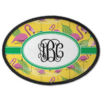 Pink Flamingo Iron On Oval Patch w/ Monogram