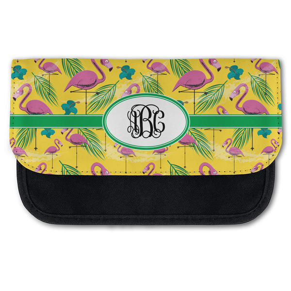 Custom Pink Flamingo Canvas Pencil Case w/ Monogram