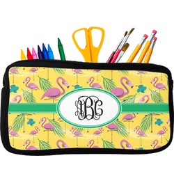 Pink Flamingo Neoprene Pencil Case - Small w/ Monogram