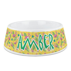 Pink Flamingo Plastic Dog Bowl - Medium (Personalized)