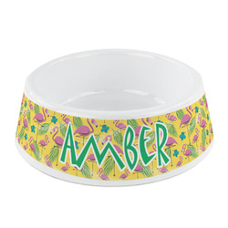 Pink Flamingo Plastic Dog Bowl - Small (Personalized)