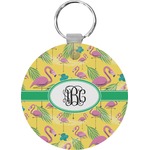 Pink Flamingo Round Plastic Keychain (Personalized)