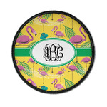 Pink Flamingo Iron On Round Patch w/ Monogram