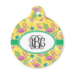 Pink Flamingo Round Pet ID Tag - Small (Personalized)