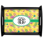 Pink Flamingo Black Wooden Tray - Large (Personalized)