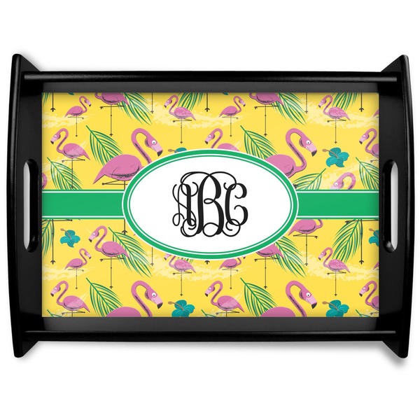 Custom Pink Flamingo Black Wooden Tray - Large (Personalized)