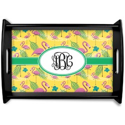 Pink Flamingo Black Wooden Tray - Small (Personalized)