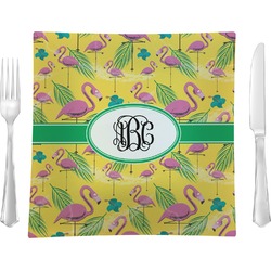 Pink Flamingo Glass Square Lunch / Dinner Plate 9.5" (Personalized)