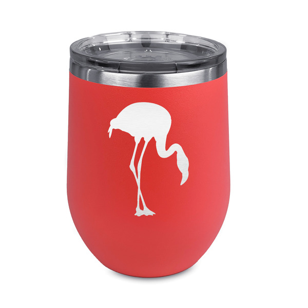 Custom Pink Flamingo Stemless Stainless Steel Wine Tumbler - Coral - Double Sided