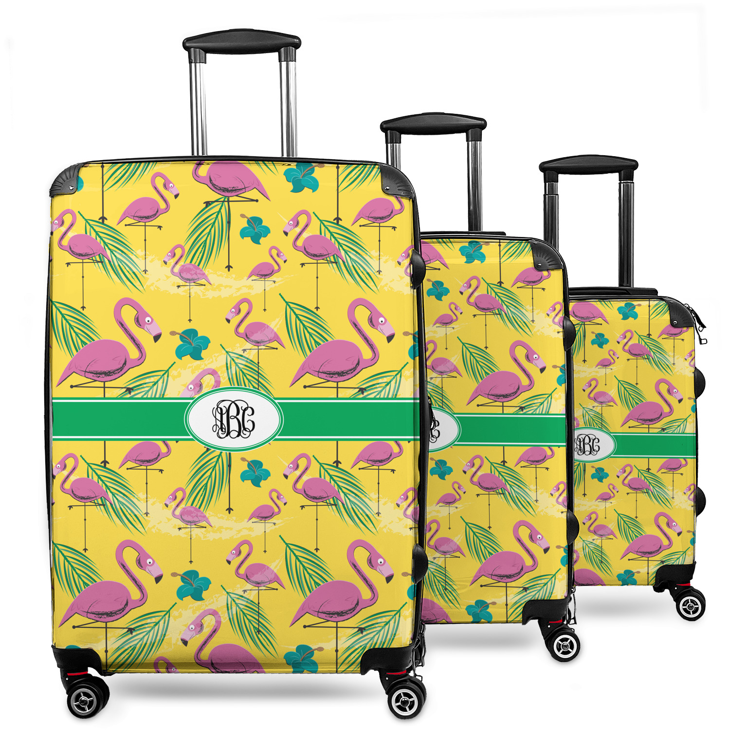 Custom Pink Flamingo 3 Piece Luggage Set 20 Carry On 24 Medium Checked 28 Large Checked Personalized YouCustomizeIt