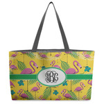 Pink Flamingo Beach Totes Bag - w/ Black Handles (Personalized)