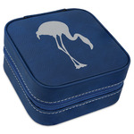 Pink Flamingo Travel Jewelry Box - Navy Blue Leather