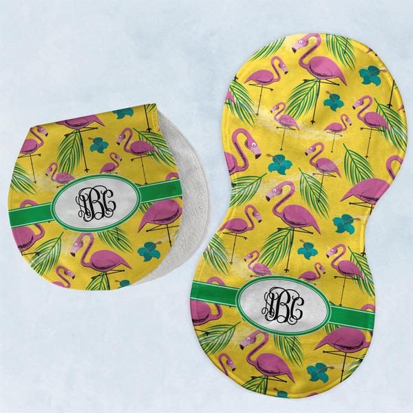 Custom Pink Flamingo Burp Pads - Velour - Set of 2 w/ Monogram