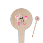 Pink Flamingo 4" Round Wooden Food Picks - Single Sided