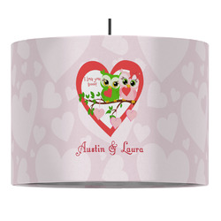 Valentine Owls 16" Drum Pendant Lamp - Fabric (Personalized)