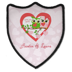 Valentine Owls Iron On Shield Patch B w/ Couple's Names