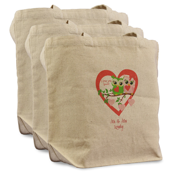 Custom Valentine Owls Reusable Cotton Grocery Bags - Set of 3 (Personalized)