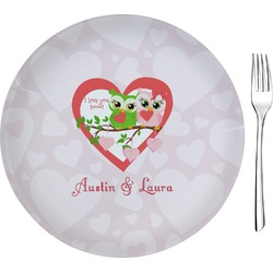 Valentine Owls Glass Appetizer / Dessert Plate 8" (Personalized)