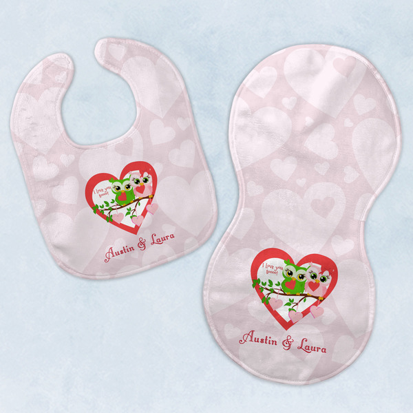 Custom Valentine Owls Baby Bib & Burp Set w/ Couple's Names