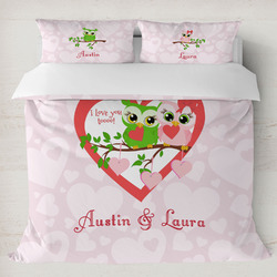 Valentine Owls Duvet Cover Set - King (Personalized)