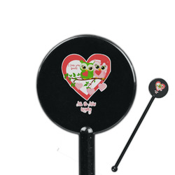 Valentine Owls 5.5" Round Plastic Stir Sticks - Black - Double Sided (Personalized)