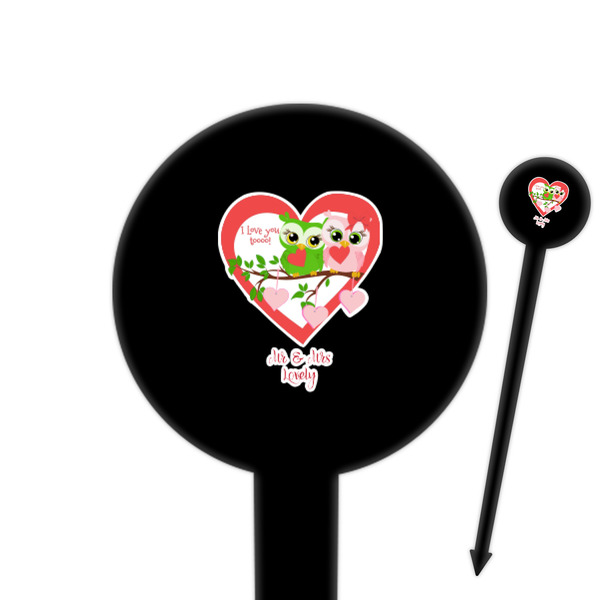 Custom Valentine Owls 6" Round Plastic Food Picks - Black - Double Sided (Personalized)
