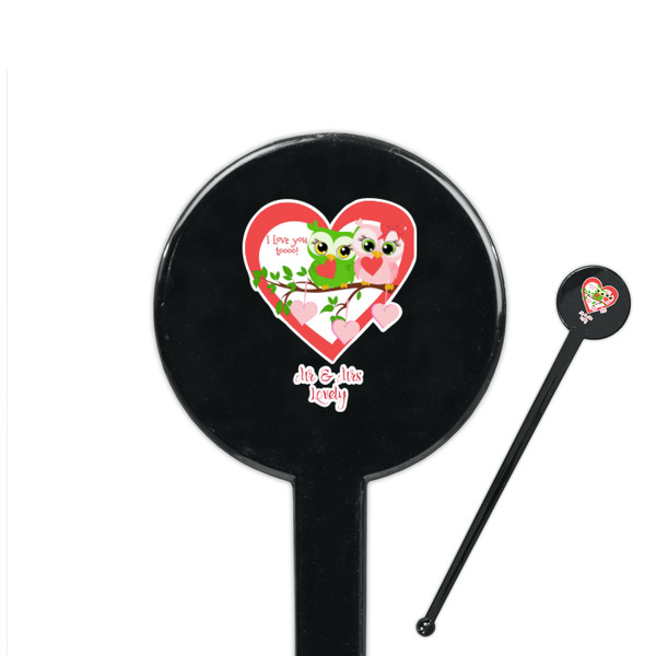 Custom Valentine Owls 7" Round Plastic Stir Sticks - Black - Double Sided (Personalized)